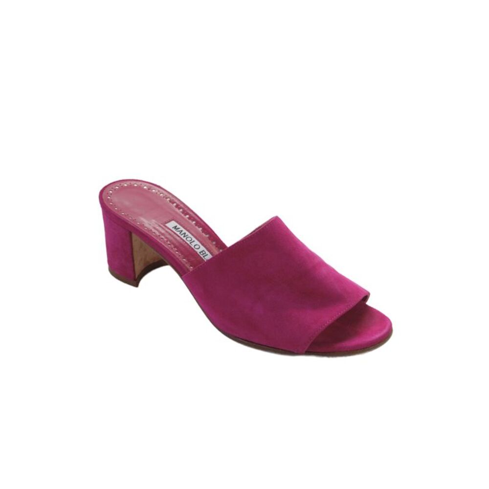 Manolo Blahnik Womens Suede Open Toe Block Heels Pink Size 5